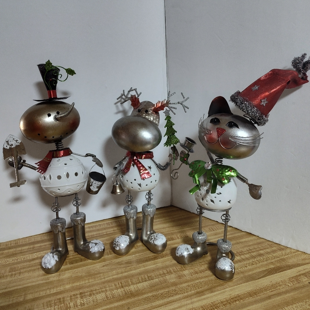 Whimsical Wacky Votive Candle Holders Tin Guys Vtg Pier One Christmas+ Set Of 3